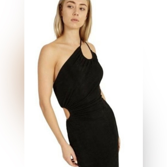 NWT Misha Collection Black X Revolve Vanina One Shoulder Side cut Dress Size 8 - Picture 10 of 13
